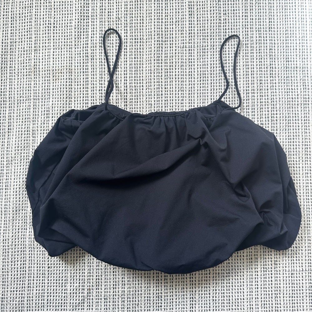 H&M Cute Black Ruched Crop Top With Spaghetti Staps